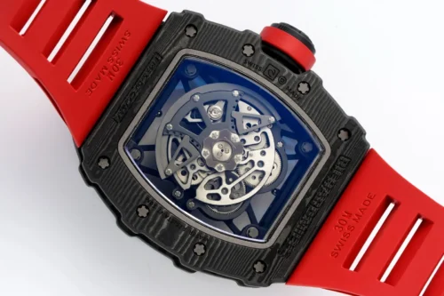 RM035-02 Real Black NTPT VAF 1:1 Best Edition Skeleton Dial On Red Rubber Strap RMAL1 Super Clone V2 - Image 3