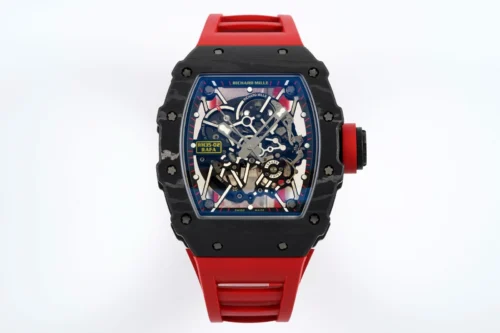 RM035-02 Real Black NTPT VAF 1:1 Best Edition Skeleton Dial On Red Rubber Strap RMAL1 Super Clone V2