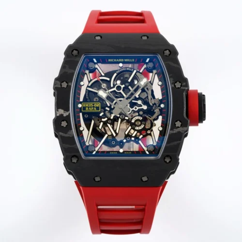 RM035-02 Real Black NTPT VAF 1:1 Best Edition Skeleton Dial On Red Rubber Strap RMAL1 Super Clone V2