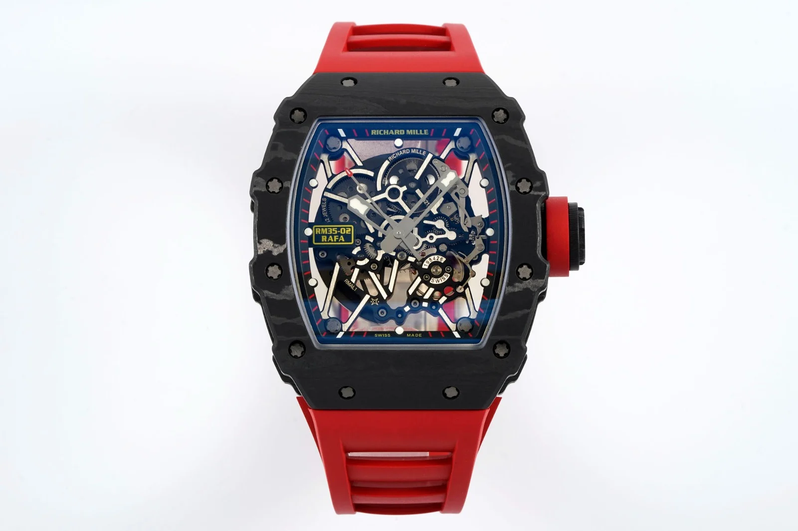 RM035-02 Real Black NTPT VAF 1:1 Best Edition Skeleton Dial On Red Rubber Strap RMAL1 Super Clone V2