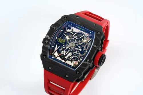 RM035-02 Real Black NTPT VAF 1:1 Best Edition Skeleton Dial On Red Rubber Strap RMAL1 Super Clone V2 - Image 6