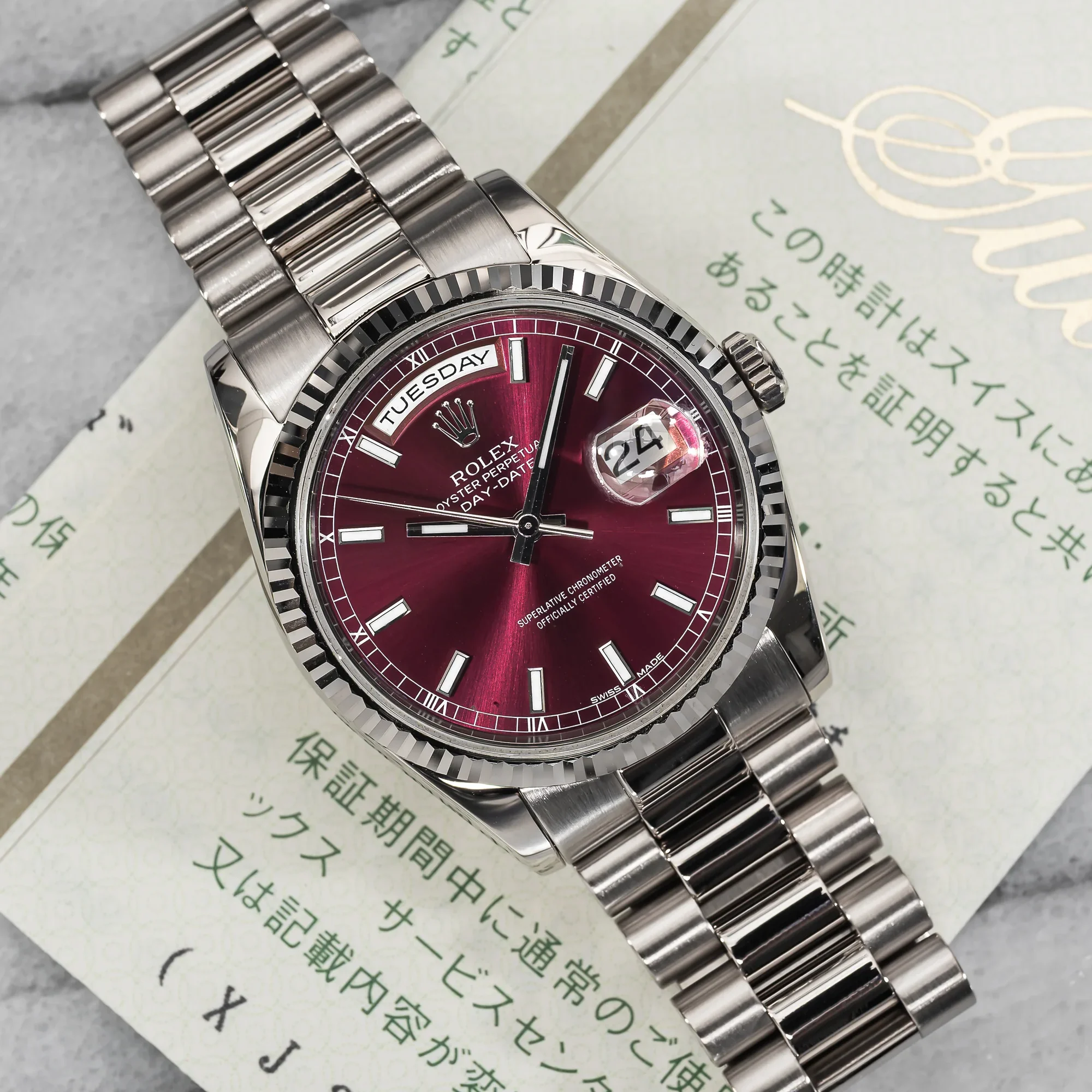 Day Date 36 SS QF 1:1 Best Edition 904L Steel Red Stick Dial on President Bracelet VR3255 V3