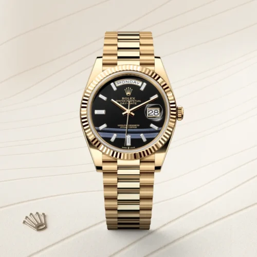 Day Date 40 YG TMF 1:1 Best Edition Black Crystal Dial on President Bracelet VR3255 (220g)