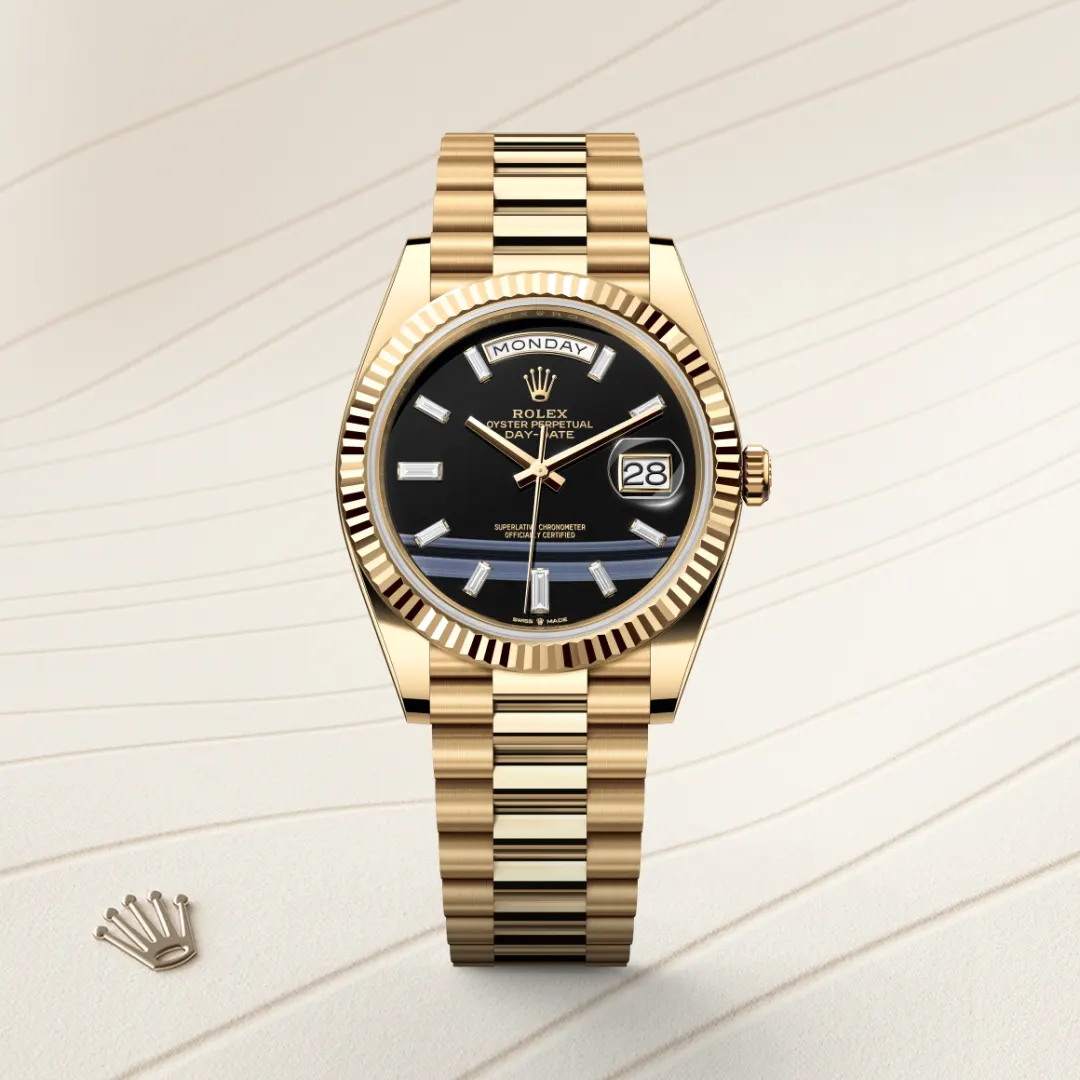 Day Date 40 YG TMF 1:1 Best Edition Black Crystal Dial on President Bracelet VR3255 (220g)