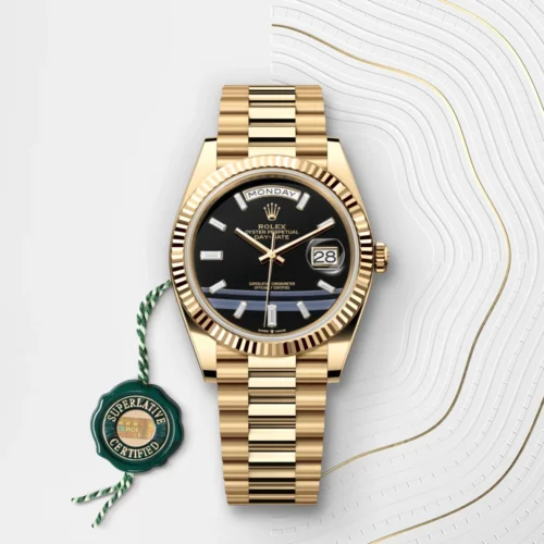 Day Date 40 YG TMF 1:1 Best Edition Black Crystal Dial on President Bracelet VR3255 (220g) - Image 2