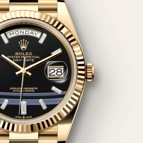 Day Date 40 YG TMF 1:1 Best Edition Black Crystal Dial on President Bracelet VR3255 (220g) - Image 3
