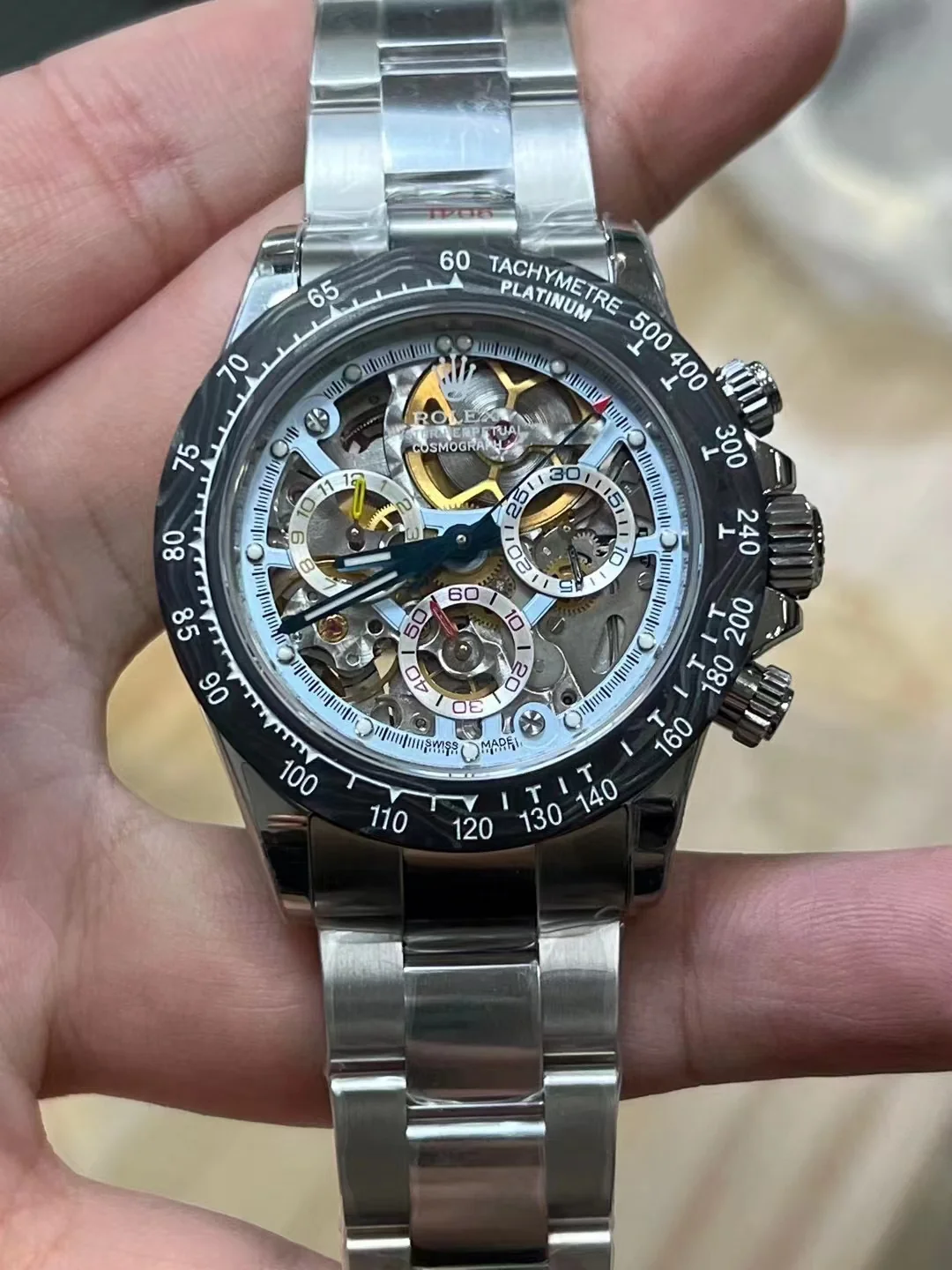 Modified Super Clone Watches 1:1 Sonic Rolex Daytona Skeleton Dial 4130 Movement