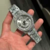 Rolex Sky-Dweller Silver Dial Super Clone Watch with Full Moissanite Diamonds Custom 42mm - Image 3