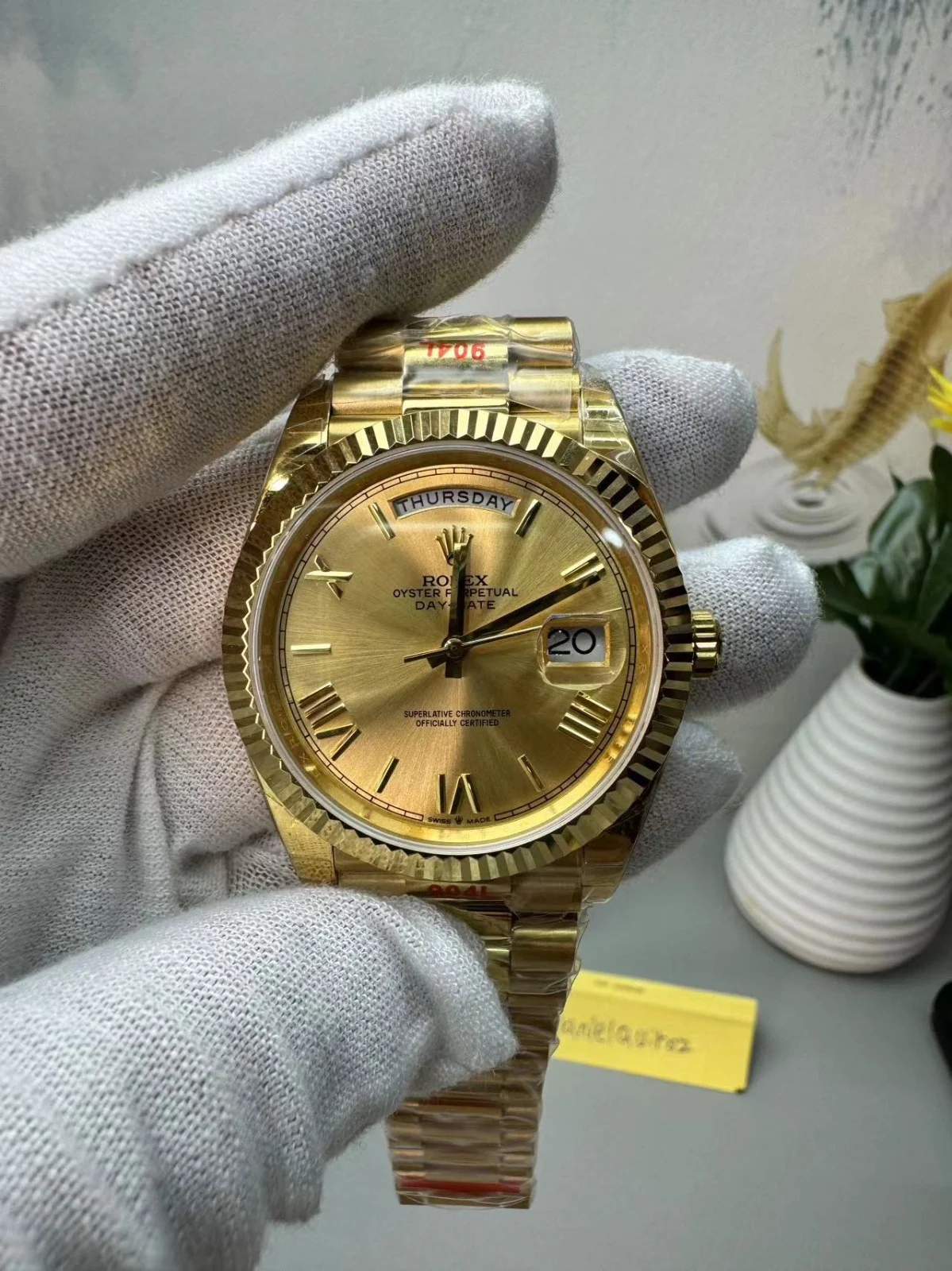 Rolex Daydate Presidential Gold Dial Roman Numerals Weighted Version CDB Super Clone