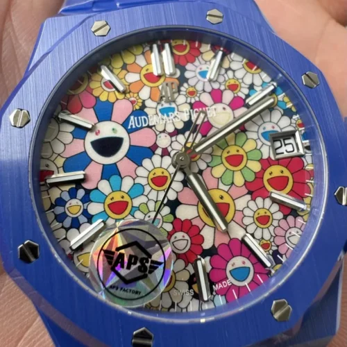 Royal Oak 15500 Blue Ceramic APSF 1:1 Best Edition Celebration Dial On Blue Ceramic Bracelet SA4302 Super Clone