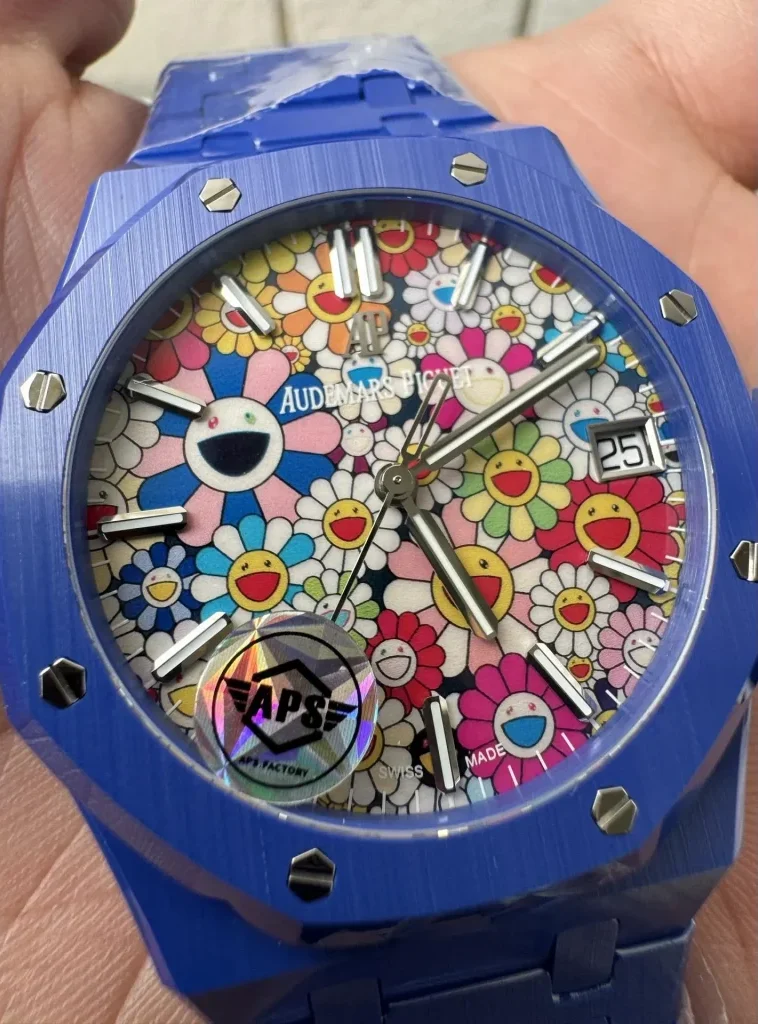 Royal Oak 15500 Blue Ceramic APSF 1:1 Best Edition Celebration Dial On Blue Ceramic Bracelet SA4302 Super Clone