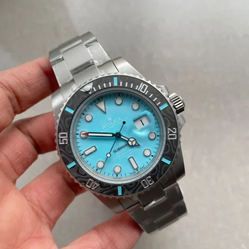 Rolex Submariner Sandblasted DIWF Best Edition Carbon Bezel Tiffany Blue Dial Dial on SS Bracelet VR3135