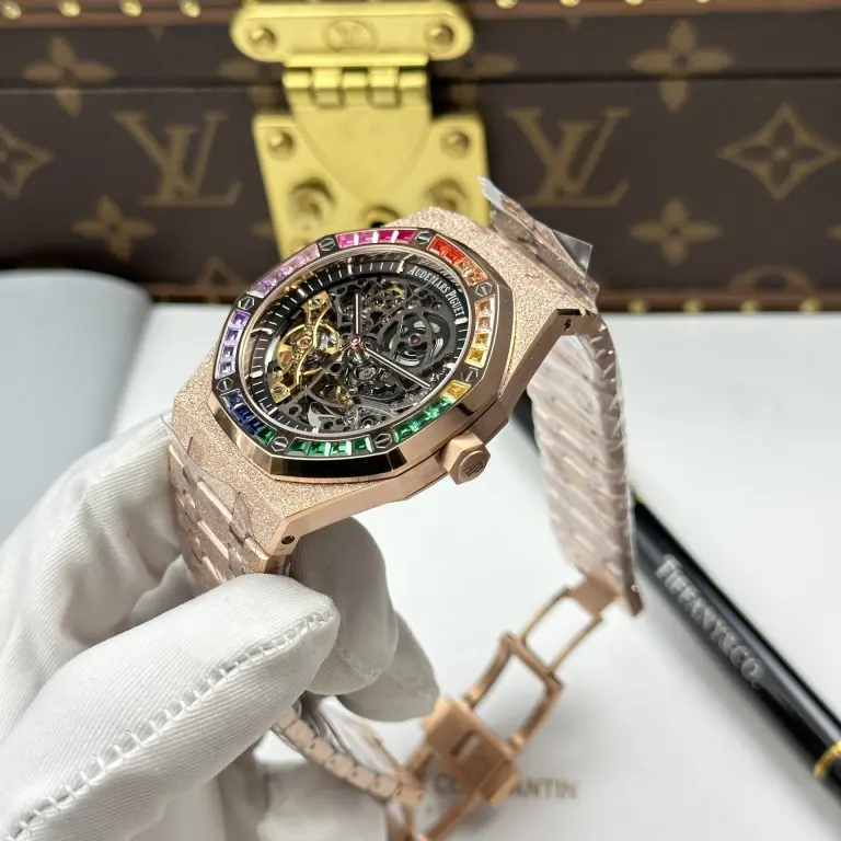 Audemars Piguet Royal Oak Openworked Frosted 15412 Case Rose Gold Bezel Stone Baguette 41mm Super Clone - Image 3