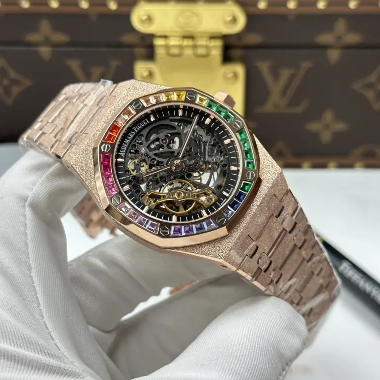 Audemars Piguet Royal Oak Openworked Frosted 15412 Case Rose Gold Bezel Stone Baguette 41mm Super Clone - Image 2