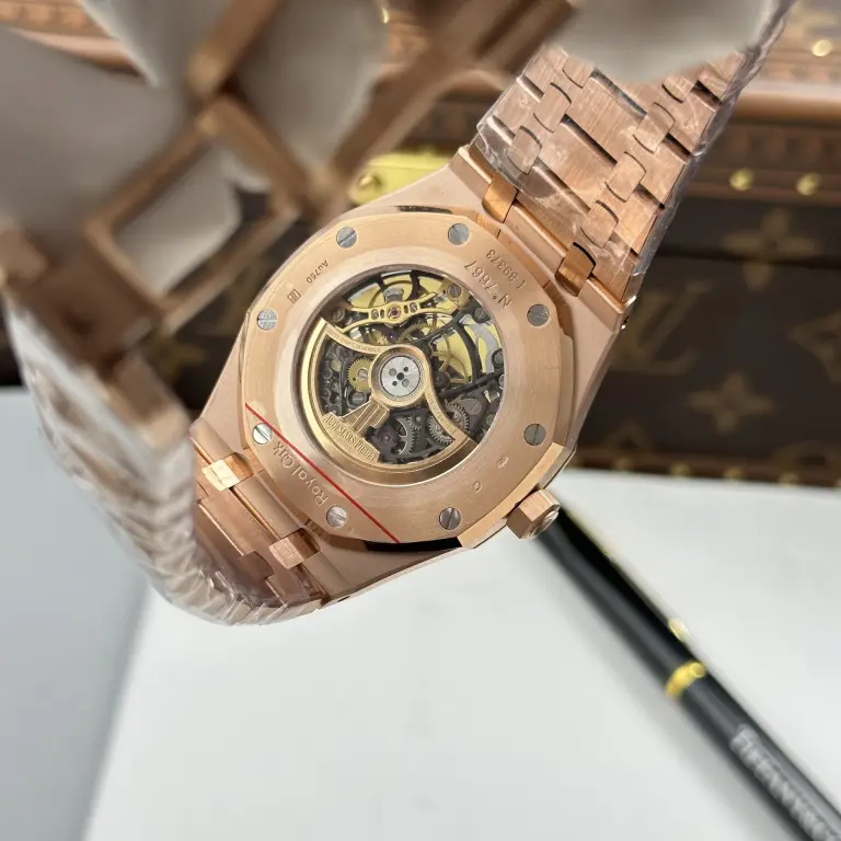 Audemars Piguet Royal Oak Openworked Frosted 15412 Case Rose Gold Bezel Stone Baguette 41mm Super Clone - Image 9