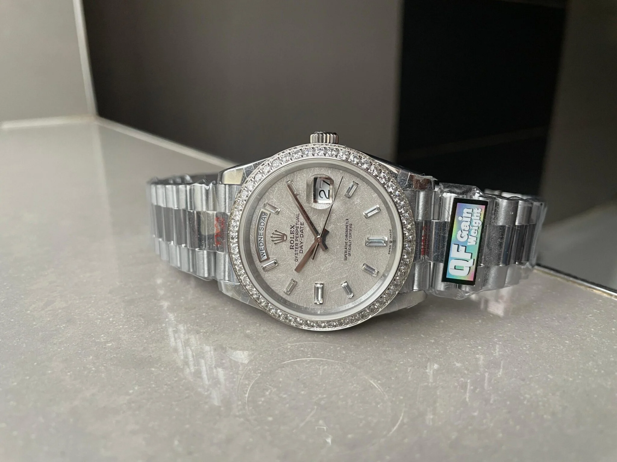 Day-Date 40mm 228349 SS Diam Bezel Meteorite Dial Diamond SS President Bracelet GSF A2836 Mod - Image 4