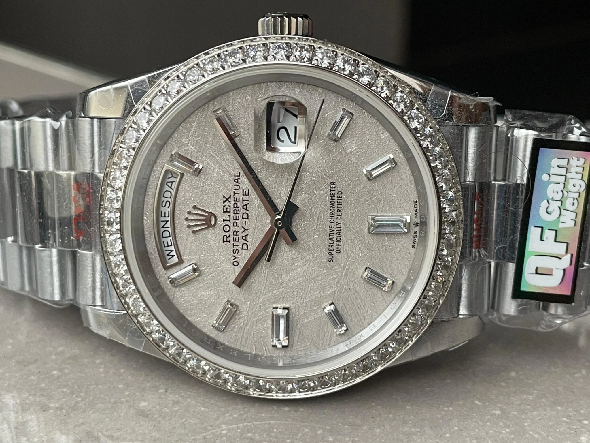 Day-Date 40mm 228349 SS Diam Bezel Meteorite Dial Diamond SS President Bracelet GSF A2836 Mod - Image 3