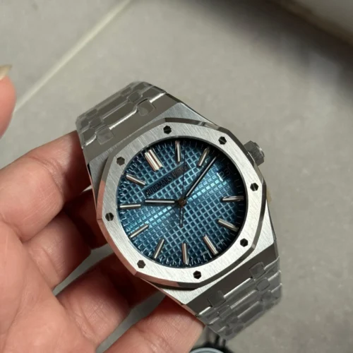 Royal Oak 41mm 15510 BC SS ZF 1:1 Best Edition Ice Blue Textured Dial on SS Bracelet SA4302 V3