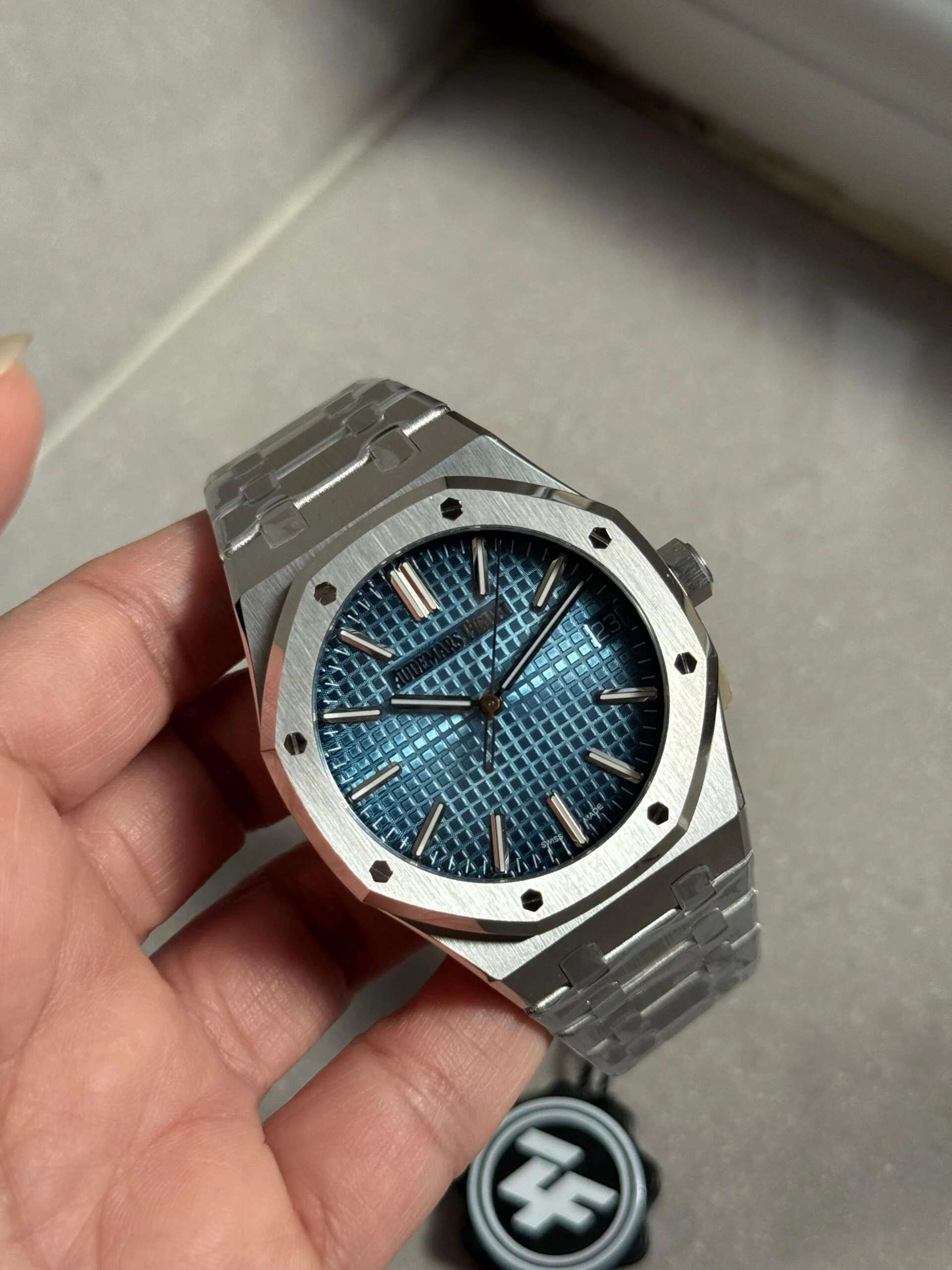 Royal Oak 41mm 15510 BC SS ZF 1:1 Best Edition Ice Blue Textured Dial on SS Bracelet SA4302 V3