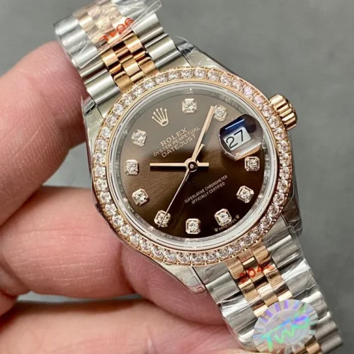 Rolex DateJust 28mm Steel & Rose Gold Chocolate Diamond-Set Dial 279381RBR