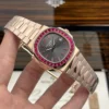 Patek Philippe Nautilus 5723 Gray Dial Bezel Stone CZ Pink Baguette 40mm - Image 2