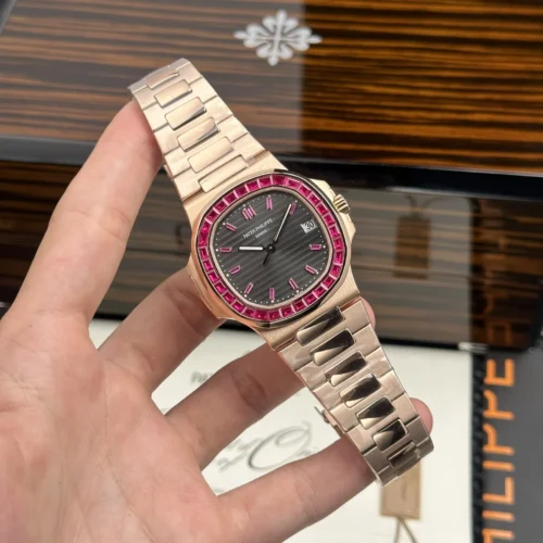 Patek Philippe Nautilus 5723 Gray Dial Bezel Stone CZ Pink Baguette 40mm