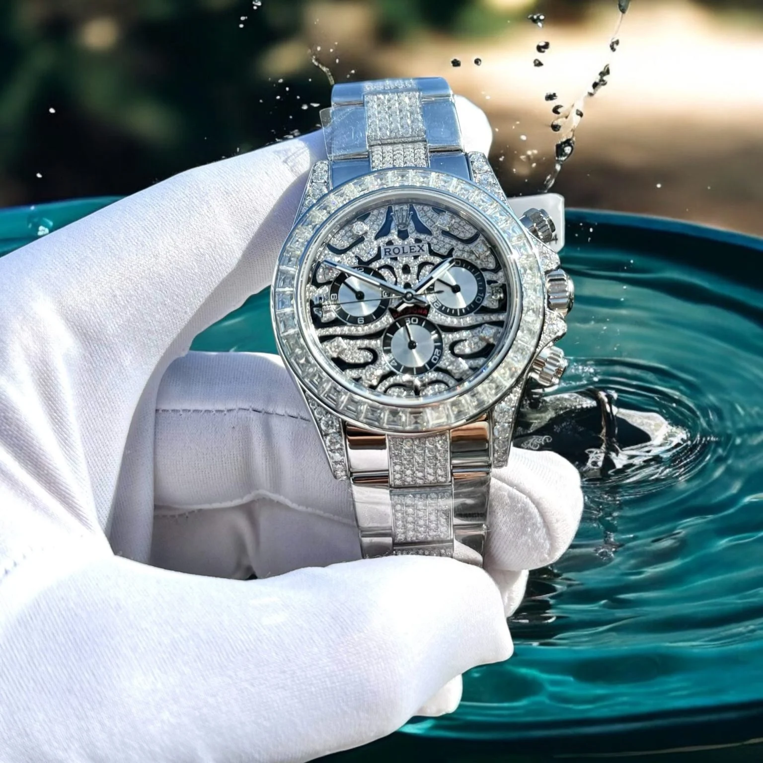 Rolex Cosmograph Daytona Eye of the Tiger Custom Moissanite Diamonds 40mm Super Clone