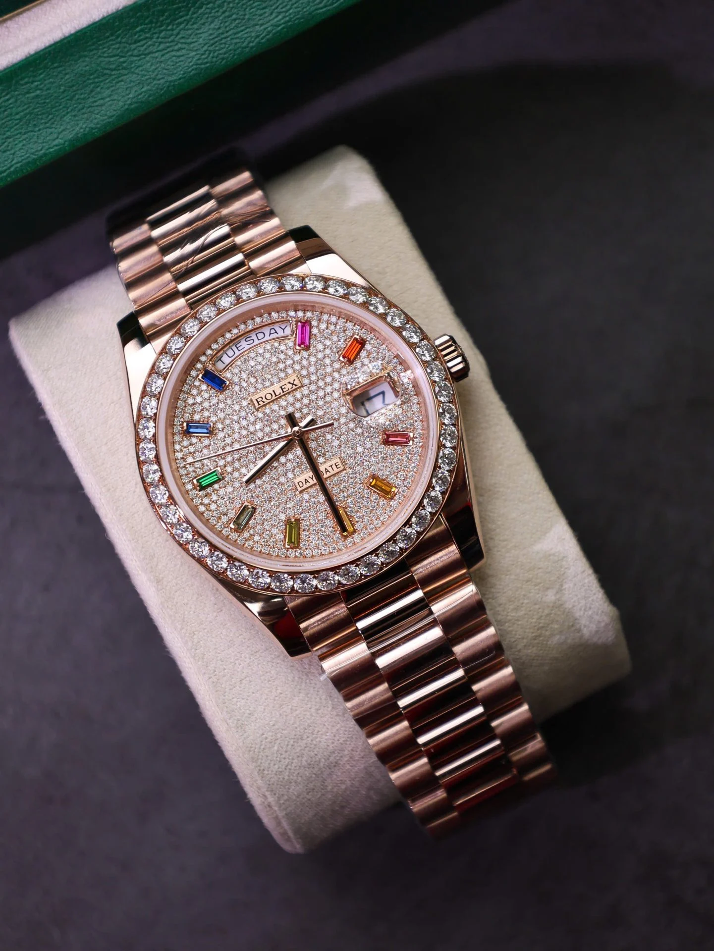 Rolex Day-Date Moissanite Diamonds and 18K Gold Wrapped Custom GM Factory 40mm Super Clone