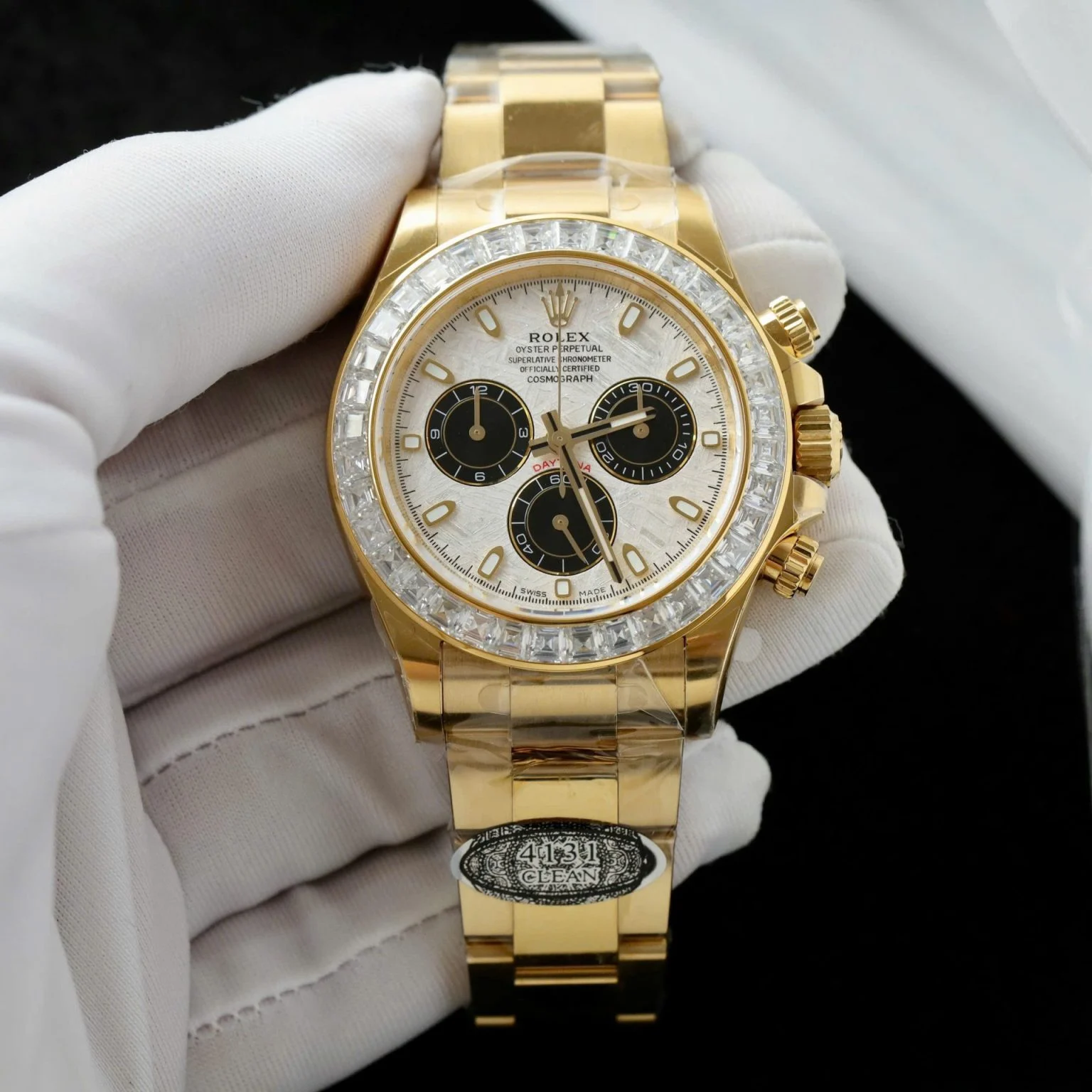 Rolex Daytona Meteorite Dial Gold Wrapped + Moissanite Baguette 40mmRolex Daytona Meteorite Dial Gold Wrapped + Moissanite Baguette 40mm